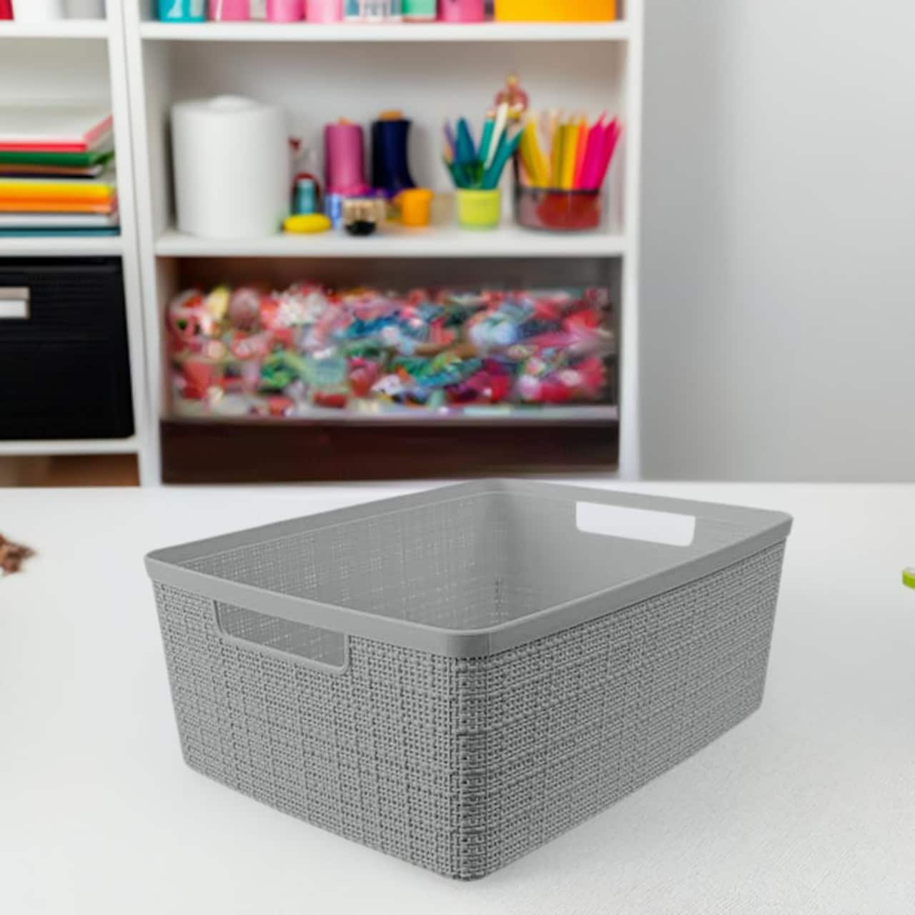 Curver® Jute Grey Plastic Storage Basket Organizer
